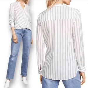 L’Agence Kyla Top Black & White Striped Draped Blouse Size Small